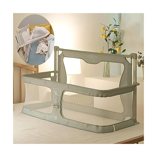 Baby Bedside Sleeper,120x50cm,Portable Crib,cosleeper for baby in bed,co sleeper bassinet attach to bed,baby bedside crib,One-key flip up the fence,baby bed with rails,Crib Stationary,bed in bed ( Col