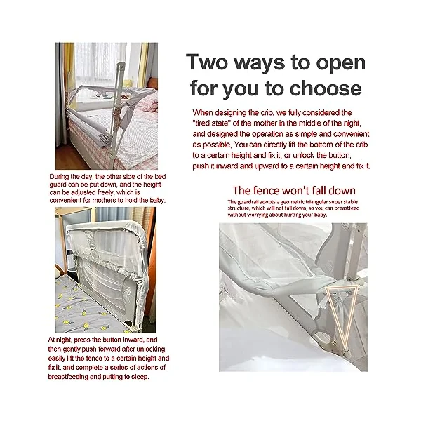 Baby Bedside Sleeper,120x50cm,Portable Crib,cosleeper for baby in bed,co sleeper bassinet attach to bed,baby bedside crib,One-key flip up the fence,baby bed with rails,Crib Stationary,bed in bed ( Col