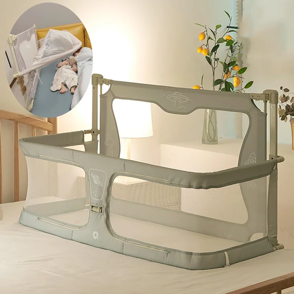 Baby Bedside Sleeper,120x50cm,Portable Crib,cosleeper for baby in bed,co sleeper bassinet attach to bed,baby bedside crib,One-key flip up the fence,baby bed with rails,Crib Stationary,bed in bed ( Col