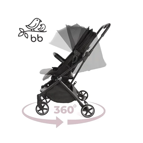 Baby Birds Owl 360° Pushchair, Rotating Seat, Parent Facing Pram, One-Hand Self-Standing Compact Fold, Newborn to 22kg, Raincover and Travel Bag Included