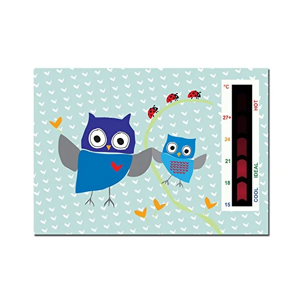 Baby Blue Owl and Ladybird Nursery Room Safety Temperature Thermometer Monitor with New Moving Line Technology