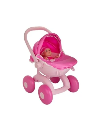 Baby Boo My First 4-in-1 Pram | Toddler’s Baby Doll Pushchair, Carry Cot & Stroller | Toy Pram with Adjustable Features for Dolls up to 36cm – Kids Role Play Buggy (Pink)