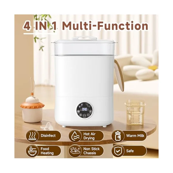 Baby Bottle Steriliser and Dryer, 4-in-1 Steam Bottle Sanitizer with Digital LED Hold 8 Bottles, Electric Steriliser for Baby Bottles, Breast Pump Parts, Teething Toys, Milk & Food Warmer