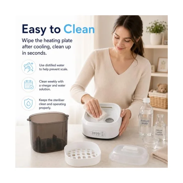 Baby Bottle Steriliser and Dryer, Auto Baby Bottle Steriliser, Electric Steam Steriliser for Baby Bottles, Breast Pump Accessories & Baby Stuff, Hold 5 Bottles and Pacifiers