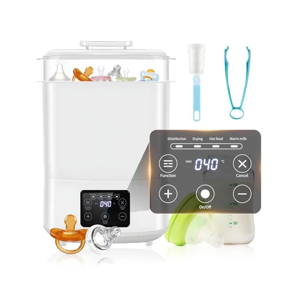 Baby Bottle Steriliser and Dryer, cupeohome 4-in-1 Auto Bottle Steriliser and Dryer with Digital LED, Electric Steam Bottle Sanitizer for Baby Stuff, Baby Bottles, Breast Pump Accessories, Milk Warmer
