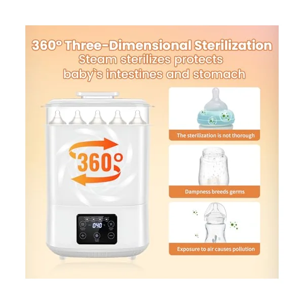 Baby Bottle Steriliser and Dryer, cupeohome 4-in-1 Auto Bottle Steriliser and Dryer with Digital LED, Electric Steam Bottle Sanitizer for Baby Stuff, Baby Bottles, Breast Pump Accessories, Milk Warmer
