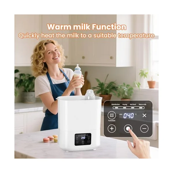 Baby Bottle Steriliser and Dryer, cupeohome 4-in-1 Auto Bottle Steriliser and Dryer with Digital LED, Electric Steam Bottle Sanitizer for Baby Stuff, Baby Bottles, Breast Pump Accessories, Milk Warmer