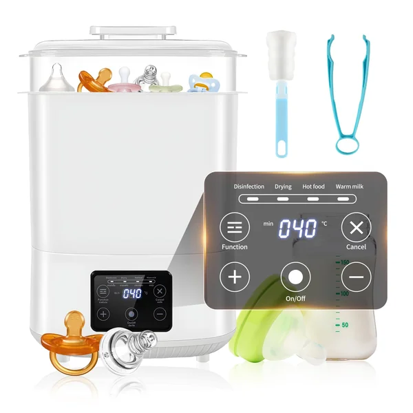 Baby Bottle Steriliser and Dryer, cupeohome 4-in-1 Auto Bottle Steriliser and Dryer with Digital LED, Electric Steam Bottle Sanitizer for Baby Stuff, Baby Bottles, Breast Pump Accessories, Milk Warmer
