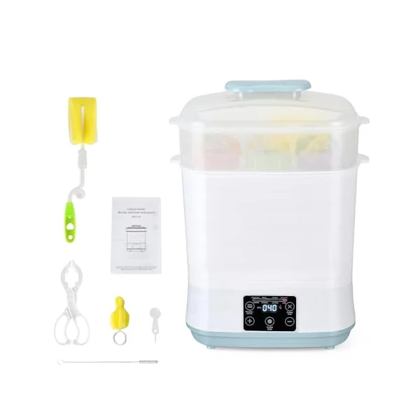 Baby Bottle Sterilizer and Dryer, 5 in 1 Electric Steam Steriliser with Clean Tool Kit, 2 Layer Baby Steam Steriliser for Baby Bottles, Pacifiers, Breast Pump Accessories, White