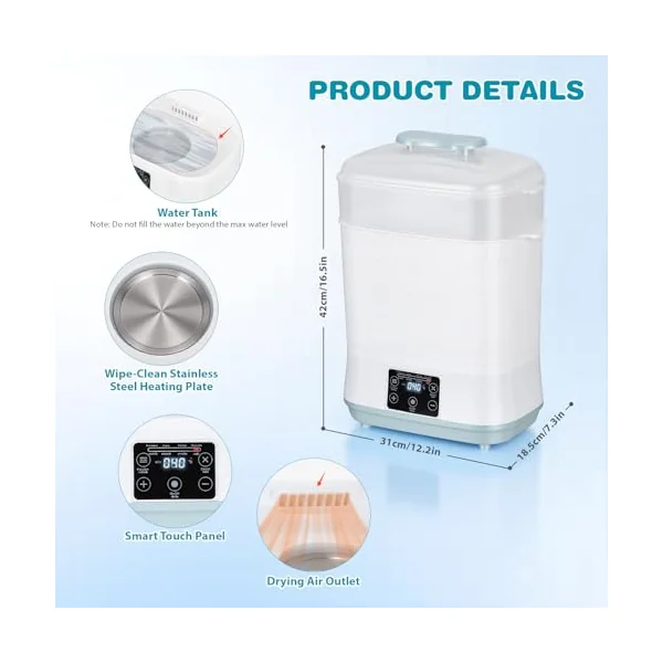Baby Bottle Sterilizer and Dryer, 5 in 1 Electric Steam Steriliser with Clean Tool Kit, 2 Layer Baby Steam Steriliser for Baby Bottles, Pacifiers, Breast Pump Accessories, White