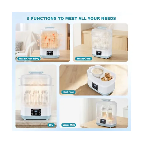 Baby Bottle Sterilizer and Dryer, 5 in 1 Electric Steam Steriliser with Clean Tool Kit, 2 Layer Baby Steam Steriliser for Baby Bottles, Pacifiers, Breast Pump Accessories, White
