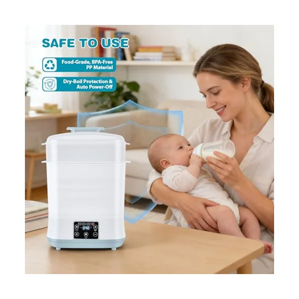 Baby Bottle Sterilizer and Dryer, 5 in 1 Electric Steam Steriliser with Clean Tool Kit, 2 Layer Baby Steam Steriliser for Baby Bottles, Pacifiers, Breast Pump Accessories, White