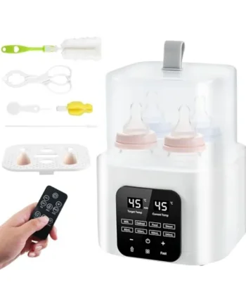Baby Bottle Warmer, 6-in-1 Fast Heating Baby Milk Warmer and Steriliser with Digital LCD, Steriliser for Baby Bottles, Food Warmer and Defrost Warmer Display Temperature Control, Fits 4 Bottles