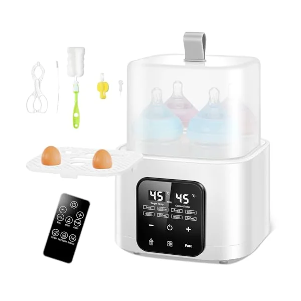 Baby Bottle Warmer for 4 Bottles, 6-in-1 Baby Bottle Sterilizer with Digital LCD, Temperature and Remote Control, Fast Warming & Defrost, High Temperature Steam Clean, 48H Keep Warm