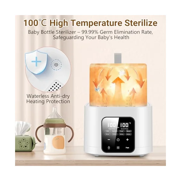 Baby Bottle Warmer for 4 Bottles, 6-in-1 Baby Bottle Sterilizer with Digital LCD, Temperature and Remote Control, Fast Warming & Defrost, High Temperature Steam Clean, 48H Keep Warm