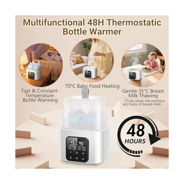Baby Bottle Warmer for 4 Bottles, 6-in-1 Baby Bottle Sterilizer with Digital LCD, Temperature and Remote Control, Fast Warming & Defrost, High Temperature Steam Clean, 48H Keep Warm