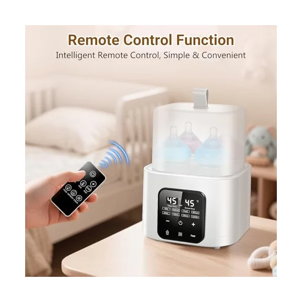 Baby Bottle Warmer for 4 Bottles, 6-in-1 Baby Bottle Sterilizer with Digital LCD, Temperature and Remote Control, Fast Warming & Defrost, High Temperature Steam Clean, 48H Keep Warm
