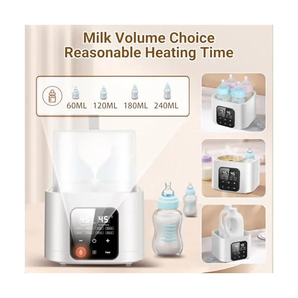Baby Bottle Warmer for 4 Bottles, 6-in-1 Baby Bottle Sterilizer with Digital LCD, Temperature and Remote Control, Fast Warming & Defrost, High Temperature Steam Clean, 48H Keep Warm