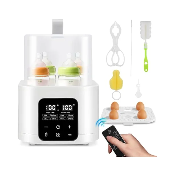 Baby Bottle Warmer, Steriliser for Baby Bottles, Fast Baby Food Heating & Deforst for Breastmilk & Formula, Fits 4 Bottles, LCD Digital & Temp Control, Milk Warmer with Thaw, 48H Keep Warm