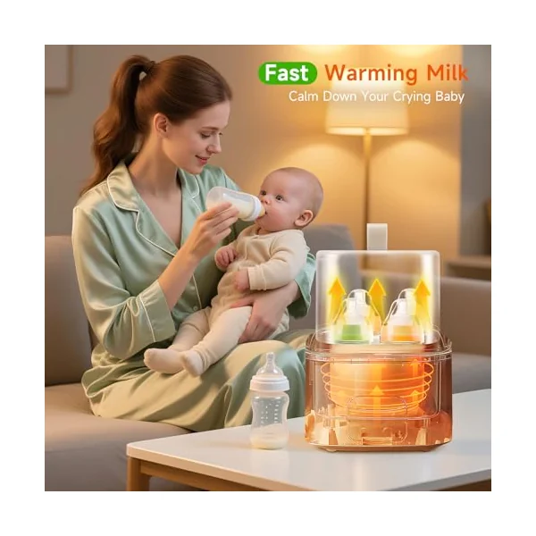 Baby Bottle Warmer, Steriliser for Baby Bottles, Fast Baby Food Heating & Deforst for Breastmilk & Formula, Fits 4 Bottles, LCD Digital & Temp Control, Milk Warmer with Thaw, 48H Keep Warm