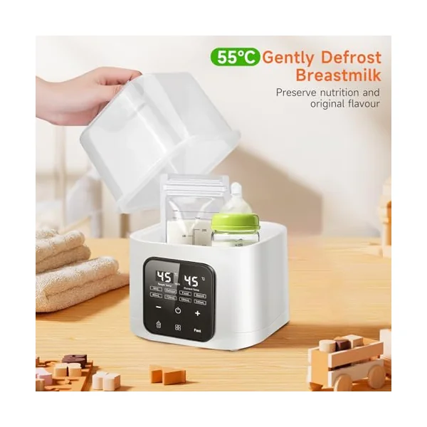 Baby Bottle Warmer, Steriliser for Baby Bottles, Fast Baby Food Heating & Deforst for Breastmilk & Formula, Fits 4 Bottles, LCD Digital & Temp Control, Milk Warmer with Thaw, 48H Keep Warm
