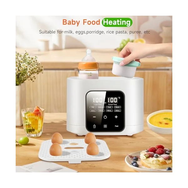 Baby Bottle Warmer, Steriliser for Baby Bottles, Fast Baby Food Heating & Deforst for Breastmilk & Formula, Fits 4 Bottles, LCD Digital & Temp Control, Milk Warmer with Thaw, 48H Keep Warm