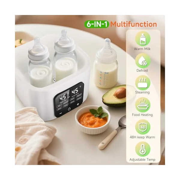 Baby Bottle Warmer, Steriliser for Baby Bottles, Fast Baby Food Heating & Deforst for Breastmilk & Formula, Fits 4 Bottles, LCD Digital & Temp Control, Milk Warmer with Thaw, 48H Keep Warm