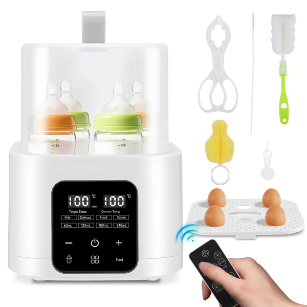Baby Bottle Warmer, Steriliser for Baby Bottles, Fast Baby Food Heating & Deforst for Breastmilk & Formula, Fits 4 Bottles, LCD Digital & Temp Control, Milk Warmer with Thaw, 48H Keep Warm