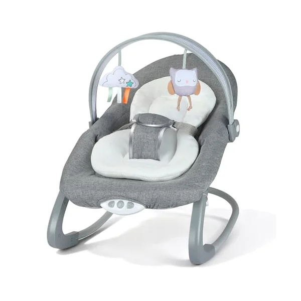 Baby Bouncer, Baby Bouncer from Birth Baby Rocker Infant Seat with Soothing Vibrations, Baby Swing Chair with 3-Point Harness & Removable Play Bar & Music, for 0-6 Months