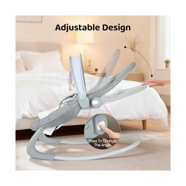 Baby Bouncer, Baby Bouncer from Birth Baby Rocker Infant Seat with Soothing Vibrations, Baby Swing Chair with 3-Point Harness & Removable Play Bar & Music, for 0-6 Months