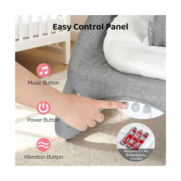 Baby Bouncer, Baby Bouncer from Birth Baby Rocker Infant Seat with Soothing Vibrations, Baby Swing Chair with 3-Point Harness & Removable Play Bar & Music, for 0-6 Months