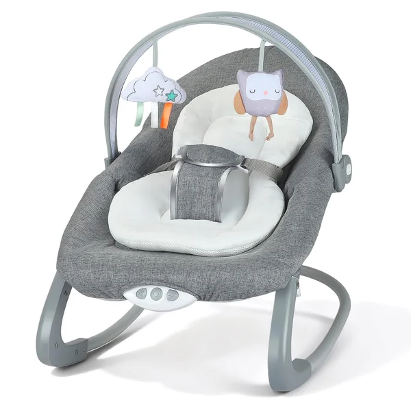 Baby Bouncer, Baby Bouncer from Birth Baby Rocker Infant Seat with Soothing Vibrations, Baby Swing Chair with 3-Point Harness & Removable Play Bar & Music, for 0-6 Months