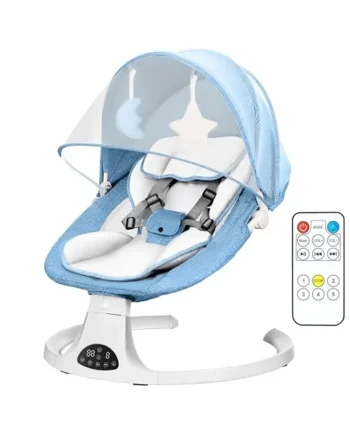 Baby Bouncer from Birth with 5 Swing Speed, 3-Stage Timer and Remote Control, Baby Swing Chair from Birth with 2 Plush Toys & Soft Padded Newborn Bouncer (Blue)