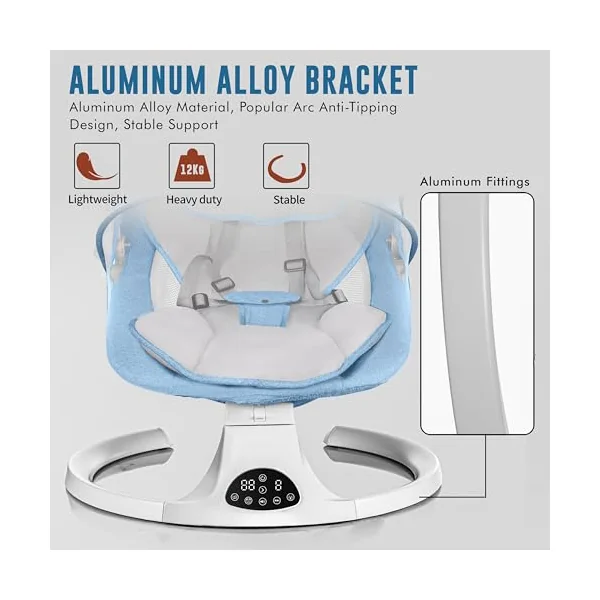 Baby Bouncer from Birth with 5 Swing Speed, 3-Stage Timer and Remote Control, Baby Swing Chair from Birth with 2 Plush Toys & Soft Padded Newborn Bouncer (Blue)