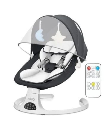 Baby Bouncer Swing Chair from Birth | 5-Speed Baby Swing with Remote Control, 3-Stage Timer, Soft Padded Seat & 2 Plush Toys | Newborn Infant Bouncer. (Black)