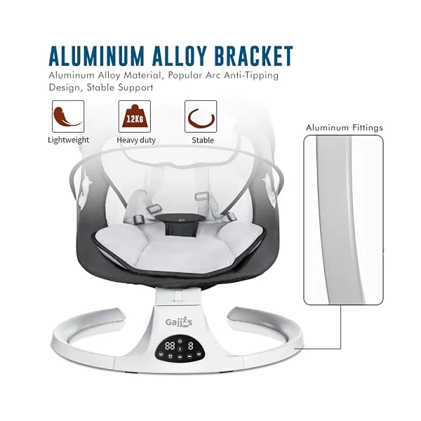 Baby Bouncer Swing Chair from Birth | 5-Speed Baby Swing with Remote Control, 3-Stage Timer, Soft Padded Seat & 2 Plush Toys | Newborn Infant Bouncer. (Black)