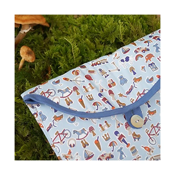 Baby Boy Travel Changing Mat - Portable Waterproof Nappy Mat MADE IN FRANCE by the French Brand LUCIOLE ET CIE - Liberty fabric Little Treasures - SAFE MATERIAL For Baby's Skin - BABY BIRTH GIFT