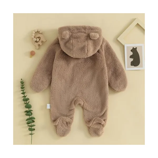 Baby Boys Girls Winter Jumpsuit Newborn Cute Bear Snowsuit Fleece Long Sleeve Footed Hooded Zipper Romper Winter Coat Outwear Warm Outfits
