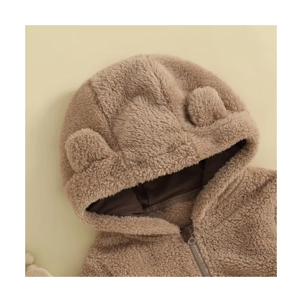 Baby Boys Girls Winter Jumpsuit Newborn Cute Bear Snowsuit Fleece Long Sleeve Footed Hooded Zipper Romper Winter Coat Outwear Warm Outfits