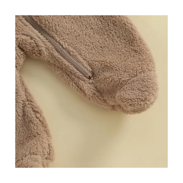 Baby Boys Girls Winter Jumpsuit Newborn Cute Bear Snowsuit Fleece Long Sleeve Footed Hooded Zipper Romper Winter Coat Outwear Warm Outfits