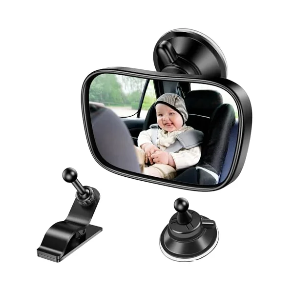 Baby Car Mirror, 360° Adjustable Rearview for Rear Facing Infant Suction Cup & Clip Car Visor Safety Mirror for SUV Trucks