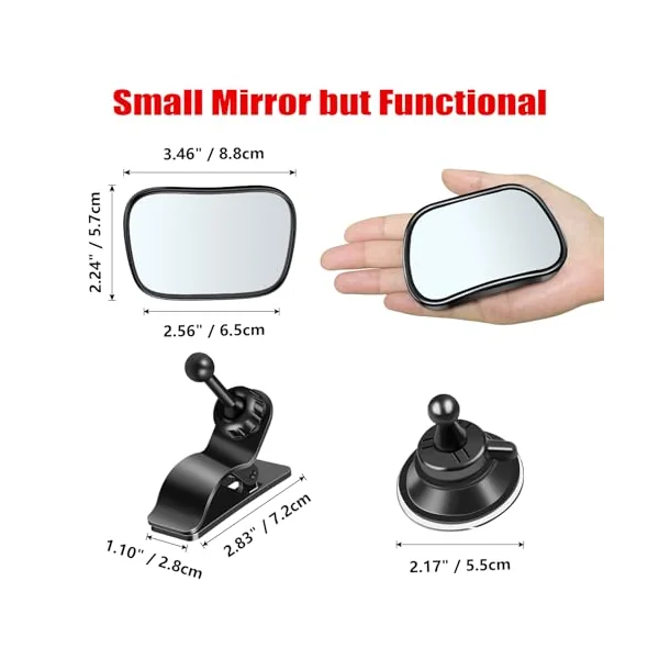 Baby Car Mirror, 360° Adjustable Rearview for Rear Facing Infant Suction Cup & Clip Car Visor Safety Mirror for SUV Trucks