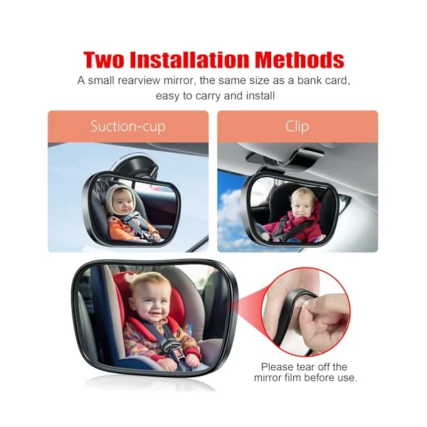 Baby Car Mirror, 360° Adjustable Rearview for Rear Facing Infant Suction Cup & Clip Car Visor Safety Mirror for SUV Trucks
