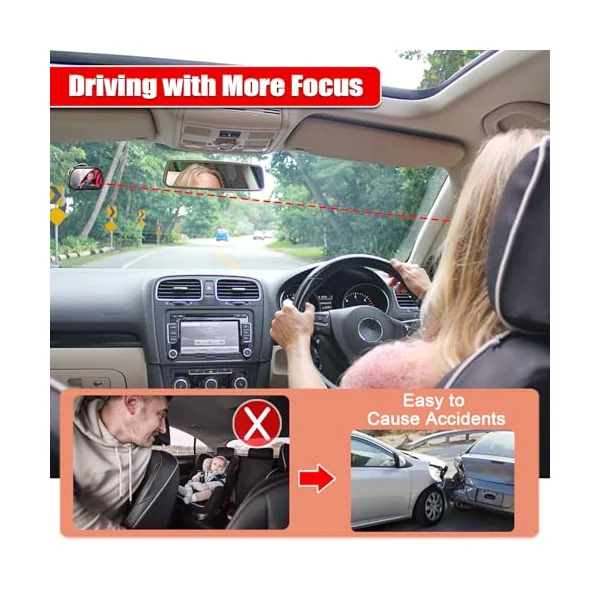 Baby Car Mirror, 360° Adjustable Rearview for Rear Facing Infant Suction Cup & Clip Car Visor Safety Mirror for SUV Trucks