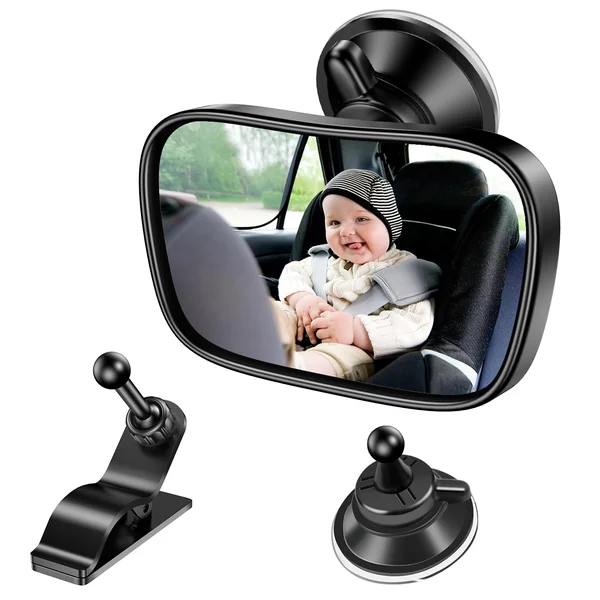 Baby Car Mirror, 360° Adjustable Rearview for Rear Facing Infant Suction Cup & Clip Car Visor Safety Mirror for SUV Trucks