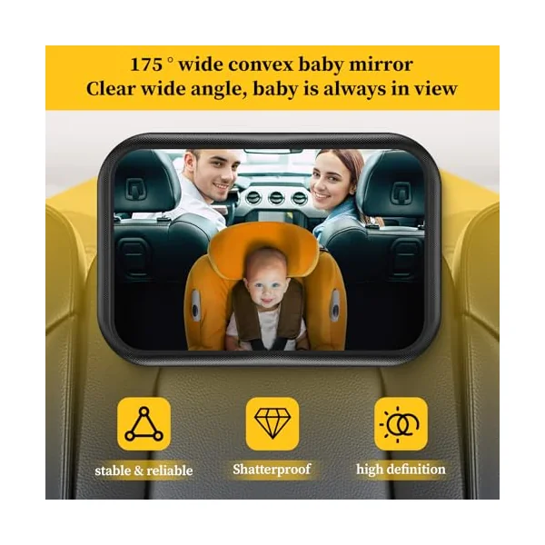 Baby Car Mirror for Baby Rear Facing - Infant Back Seat Mirrors With Holder and Hooks for Fixed Headrest Safety Large Wide Adjustable Auto Rearview, 2 In 1