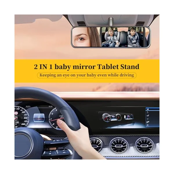 Baby Car Mirror for Baby Rear Facing - Infant Back Seat Mirrors With Holder and Hooks for Fixed Headrest Safety Large Wide Adjustable Auto Rearview, 2 In 1