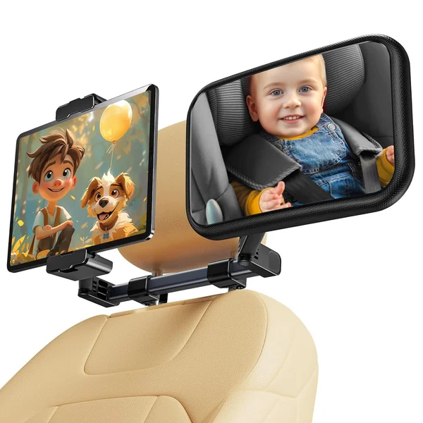 Baby Car Mirror for Baby Rear Facing - Infant Back Seat Mirrors With Holder and Hooks for Fixed Headrest Safety Large Wide Adjustable Auto Rearview, 2 In 1