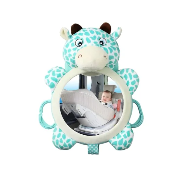 Baby Car Mirror for Back Seat Shatterproof Acrylic Rear View | 14cm Clear View, Soft Plush Padding, Secure 3 Point Fixing, Anti Shake Design, Cute Deer Style, Durable Acrylic for Newborns