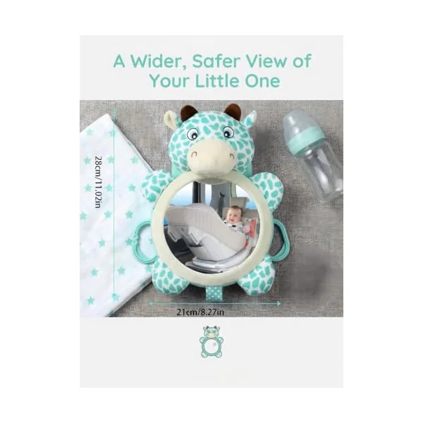 Baby Car Mirror for Back Seat Shatterproof Acrylic Rear View | 14cm Clear View, Soft Plush Padding, Secure 3 Point Fixing, Anti Shake Design, Cute Deer Style, Durable Acrylic for Newborns